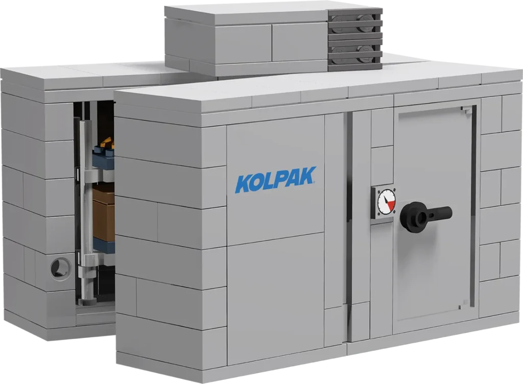 LEGO brick model of a Kolpak cooler and freezer.